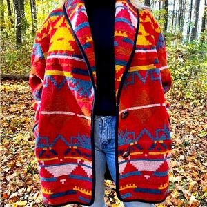 VTG Ashley Scott Southwestern Aztec Wool Pea Coat Jacket LARGE/ XL